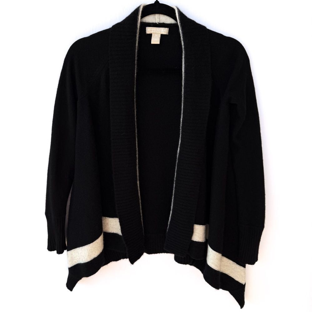 Banana Republic Italian Yarn Black Cream Strip Color Block Sweater Cardigan XS